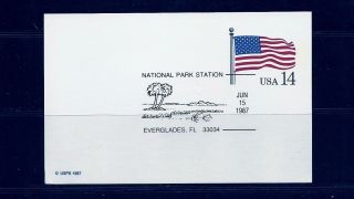 First Day Cover National Park Sta Everglades 14c Flag Post Card Ux117 Fdc 1987 photo