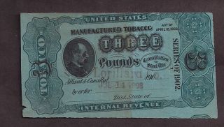 Series Of 1902,  1 Lb Tobacco Revenue Taxpaid Lincoln Stamped Rochester,  N.  Y 1906 photo