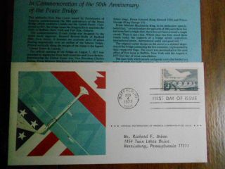 Peace Bridge 1977 First Day Cover,  Postmasters,  Dove Stamp photo