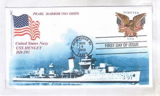 Uss Henley Dd - 391 Pearl Harbor 1941 Blue Photo Cacheted First Day Naval Cover photo