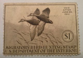 1941 $1 Migratory Bird Hunting Stamp Rw - 7 Duck photo