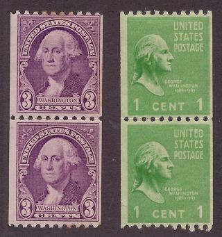 Us 1932 - 39 Two Coil Pair; Each Pair With 1 - & 1 - Mh Stamp; Scott 722,  848 photo
