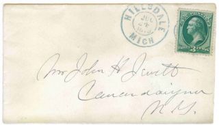 Hillsdale,  Michigan To Canandaigua,  York 1878 Blue Double Circle Date Stamp photo