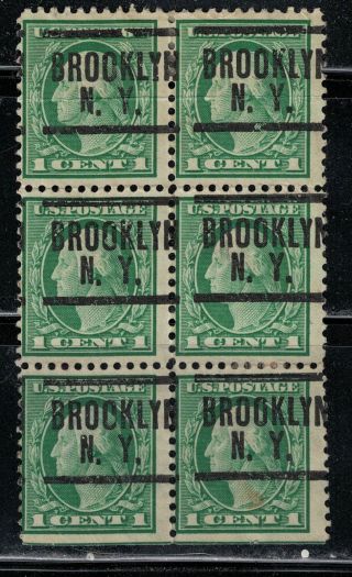 498 1917 Cancelled 1 - Cent George Washington Precancelled Block Of 6 photo