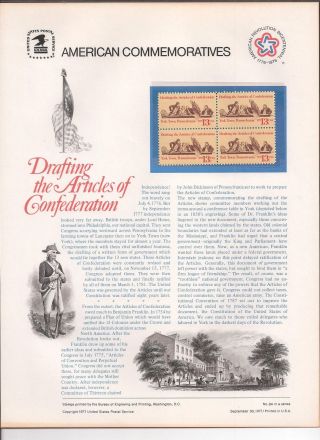 1726,  13 - Cent Drafting The Articles Of Confederation 1977 Commemorative Panel photo