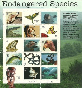 1996 Endangered Species Collectible Stamp,  Scott 3105,  - photo