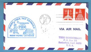 Twa,  York - Athens,  J1663,  747 Airmail Ffc 1971 photo