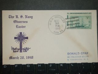 Uss Whitley Aka - 91 Naval Cover 1948 Easter Cachet photo