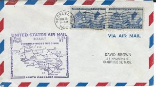 First Flight Cover Beckley Wv July 15 1952 Aamc 87w44 photo