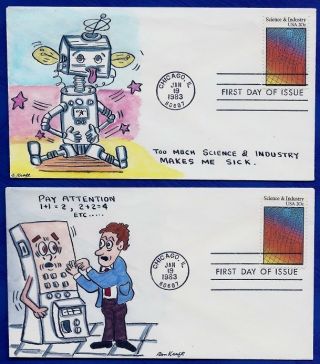 5 Different Kraft Hand Drawn,  Hand Painted Fdcs : 1983 Science And Industry photo