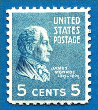 Scott 810 - 5¢ James Monroe - Blue Og Hr Vf photo