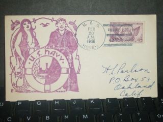 Uss Hovey Dd - 208 Naval Cover 1936 Coulthard Mermaid Cachet photo
