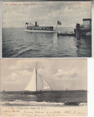 Vintage Sloop Yacht&leaving The Wharf Udb Posted Atlantic City 1905&1906 Ultra photo