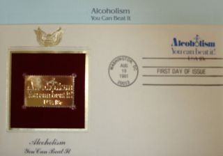 22k Gold 1984 Alcoholism You Can Beat It Goldproof Stampreplica 1st Daycov W/ad photo