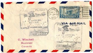 First Flight Postal Cover St Louis To Montreal May 1,  1929 photo