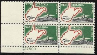 Scott 1232 Us Stamp 1963 5c West Virginia Plate Block Of 4 Ll27509 photo