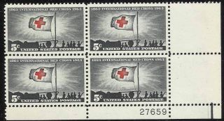 Scott 1239 Us Stamp 1963 5c Red Cross Centennial Plate Block Of 4 Lr27659 photo