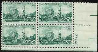 Scott 1244 Us Stamp 1964 5c York World’s Fair Plate Block Of 4 Lr27746 photo