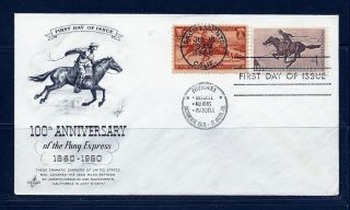 First Day Cover Pony Express Centennial 4c 100th 1154 3c 894 Artcraft Fdc 1960 photo