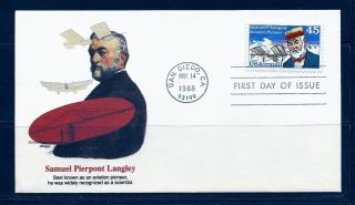 First Day Cover Samuel P Langley Aviation Pioneer 45c C118 Fleetwood 1988 photo