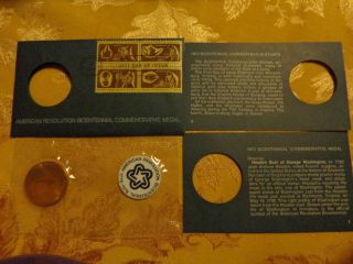 American Revolution Bicentennial Commemorative Medal With 1st Day Of Issue Stamp photo