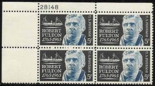 Scott 1270 Us Stamp 1965 5c Robert Fulton & Clermont Plate Block Of 4 Ul28148 photo