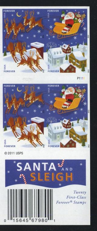 Imperforate No Die Cut From Press Sheet 2011 Santa/sleigh Christmas Booklet 20 photo
