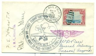 1930 Cam Flight Cover 33w1f Amf Atlanta,  Ga.  To Tucson,  Az,  Pilot Signed photo