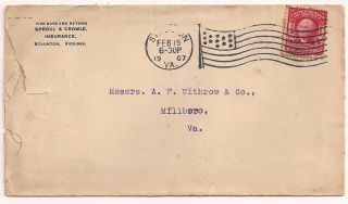 1907 2 Cent Washington Sc 319 ? 13 Star Flag Cancel Staunton,  Va Sproul Crowle photo