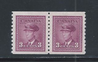 King George Vi War Issue 3 Cents Coil Pair 280 Nh photo
