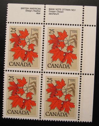 Canada 719 1977 25 Cent Sugar Maple Right Corner Plate Block photo