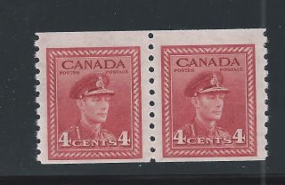 King George Vi War Issue 4 Cents Coil Pair 281 Nh photo