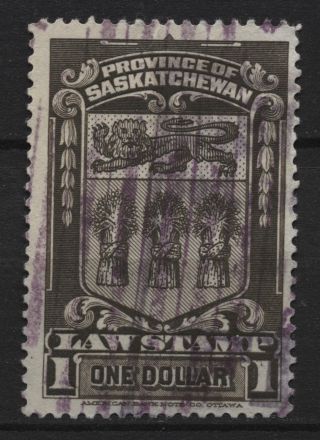 Canada Vandam Sl39 $1.  00 Red Brown Saskatchewan Law Stamp Of 1908 photo