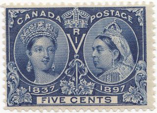 1897 Canada Full Gum Light H Mark 5 Cent Jubilee Issue Stamp 54,  Cat.  $65.  00 photo