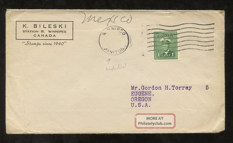 Stamp Dealer Advertising Env. Canada C1950. . . Winnipeg Undated