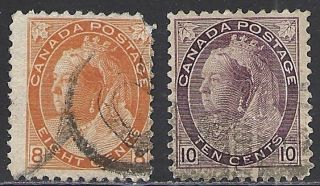 Canada: Scott 82 & 83 Fine Mfs - 1898 8c/10c - Queen Victoria Cat.  $45 photo