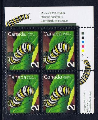 Canada 2328 (31) 2009 2 Cent Monarch Caterpillar Upper Right Plate Block photo