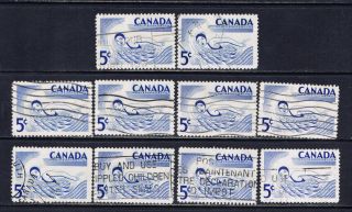 Canada 366 (4) 1957 5 Cent Blue Recreation Sports - Swimming 10 photo