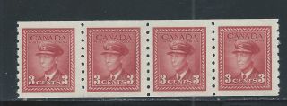 King George Vi War Issue 3 Cents Coil Strip Of 4 265 Nh photo