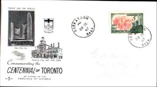 Commemorating The Centennial Of Toronto Fdc Rosecraft Saskatoon Sask.  67 Canada photo