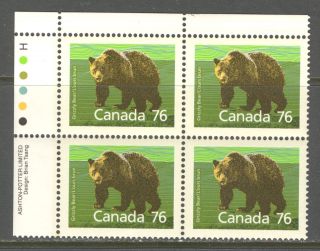 Grizzly Bear On Canada 1989 Scott 1178 Plate Block Upper Left, photo