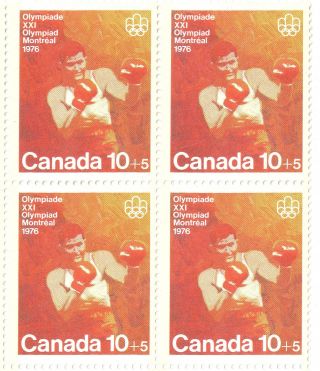 Canada 10 Cents,  Montreal Olympic Games Semi - Postal,  Boxing,  Nh Block Of 4 photo