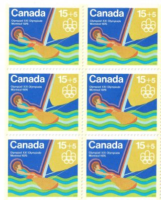 Canada 15 Cents,  Montreal Olympic Games Semi - Postal,  Rowing,  Nh Block Of 6 photo
