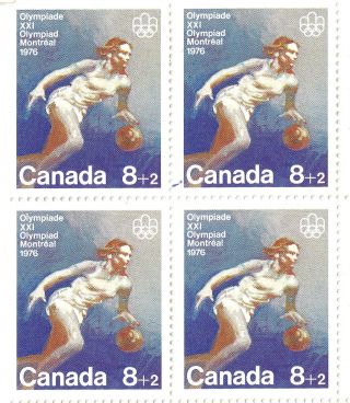 Canada 8 Cents,  Montreal Olympics Semi - Postal,  Basketball,  Nh Block Of 4 photo