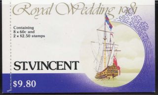 St Vincent 627a,  30a Booklet Sb11 Charles & Diana Wedding,  Ship photo