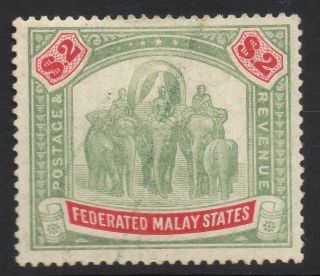 Malaya Fms Sg49 1907 $2 Green & Carmine Fiscal photo