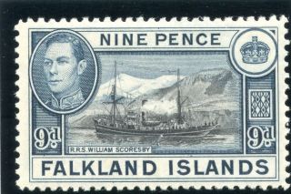 Falkland Islands 1937 Printing Kgvi 9d Black & Grey - Blue Mlh.  Sg 157.  Heijtz 87a photo