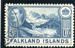 Falkland Islands 1937 Printing Kgvi 1s Light Dull Blue Vfu.  Sg 158.  Heijtz 88a. photo