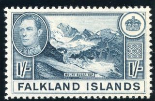 Falkland Islands 1938 Kgvi 1s Dull Greenish Blue Mlh.  Sg 158a. photo