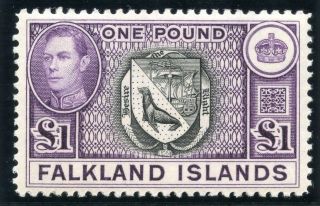 Falkland Islands 1937 Printing Kgvi £1 Black & Violet Mlh.  Sg 163.  Heijtz 93a. photo